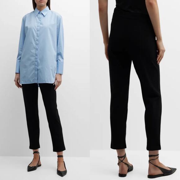 Eileen Fisher Washable Stretch Crepe Black Slim Stretch Pull On Pants Small - Picture 1 of 6